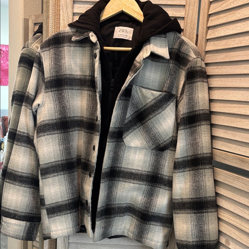 Zara Monochrome Plaid Shirt Jacket